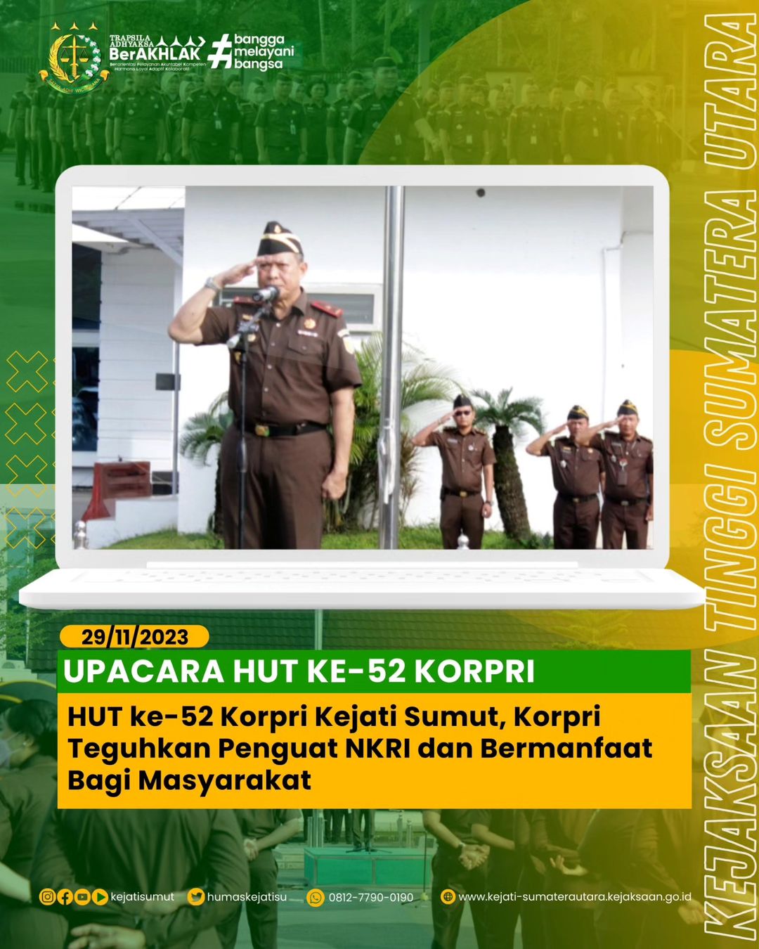 HUT ke-52 Korpri Kejati Sumut, Korpri Teguhkan Penguat NKRI dan Bermanfaat Bagi Masyarakat