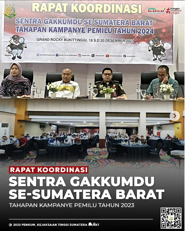 Rapat Koordinasi Sentra Gakkumdu se-Sumatera Barat Tahapan Kampanye Pemilu Tahun 2024