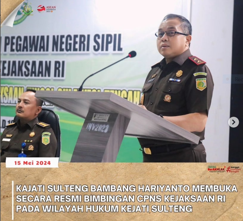 KAJATI SULTENG BAMBANG HARIYANTO MEMBUKA SECARA RESMI BIMBINGAN CPNS KEJAKSAAN RI PADA WILAYAH HUKUM KEJATI SULTENG