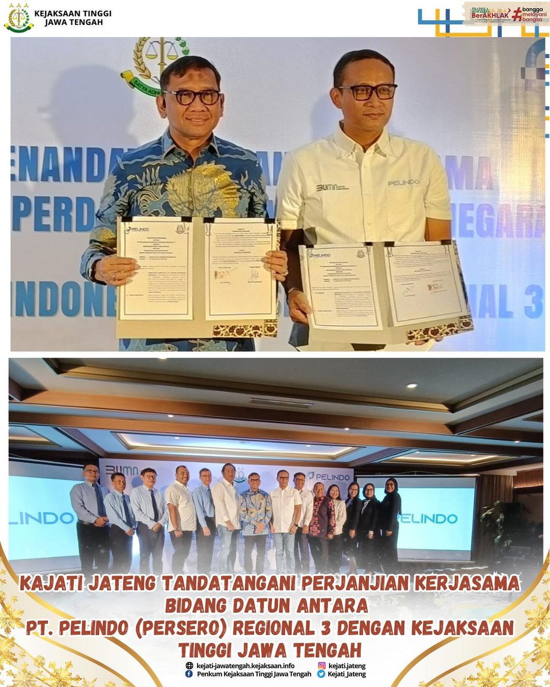 Kajati Jateng menandatangani Kerjasama Bidang Hukum Perdata dan Tata Usaha Negara Antara PT. Pelabuhan Indonesia Persero) Regional 3 dengan Kejaksaan Tinggi Jawa Tengah.