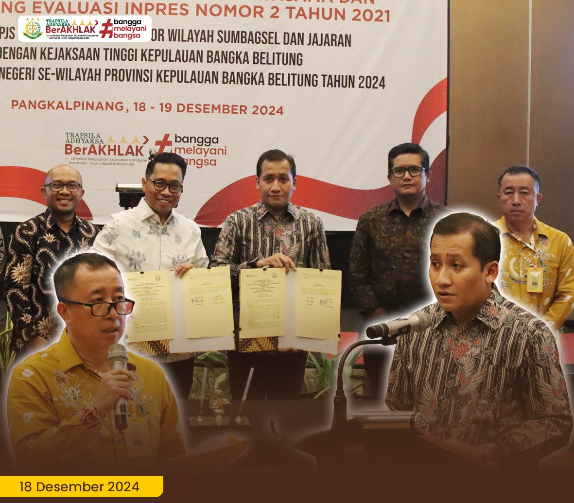 Kejati Babel melakukan Penandataganan Perjanjian Kerjasama dan Monitoring Evaluasi Inpres Nomor 2 Tahun 2021 antara BPJS Ketenagakerjaan Kanwil Sumbagsel  dan Jajaran Kejaksaan Tinggi Se-Wilayah Kep. Babel