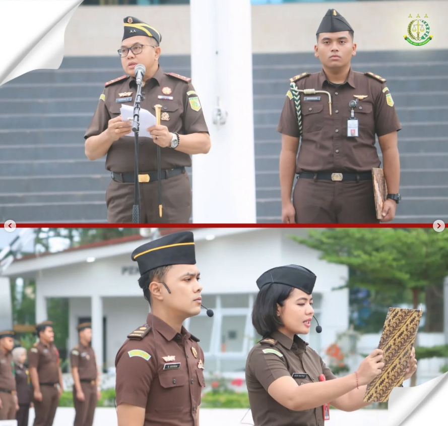 KAJATI SULTENG BAMBANG HARIYANTO MEMIMPIN APEL PAGI GABUNGAN DI LAPANGAN GRAHA PERUBAHAN KEJATI SULTENG